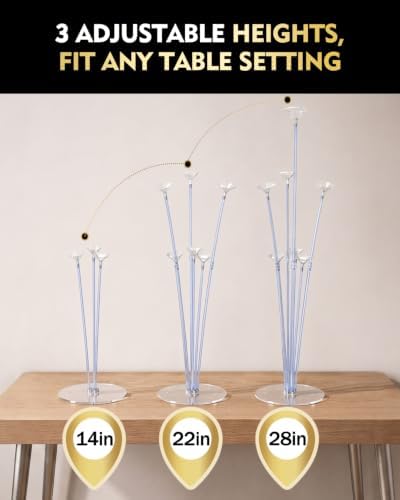 Bezente Pro Series Balloon Stand Kit Set of 4, Balloon Sticks Holder with 9 Inch Base for Table, Reusable Multi-Rod Centerpiece Stand for Wedding Birthday Baby Shower Party Decor(No Balloon) - Image 3