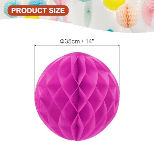 PATIKIL 10pcs 14" Honeycomb Balls Tissue Paper Pom Poms, Party Hanging Paper Honeycomb Balls Decoration for Birthday Wedding Home Backdrop Decor, Fuchsia - Image 2