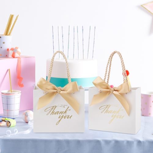 100Pcs Small Thank You Gift Bags With Handles White Gold Gift Bags Bulk - Image 5