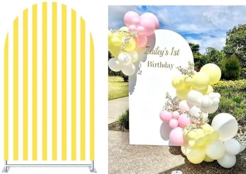 FiVan Arch Covers Stretchy Yellow Stripes Backdrop for Birthday Baby Shower Party Decoration 3x6ft Baptism Background Props by FiVan