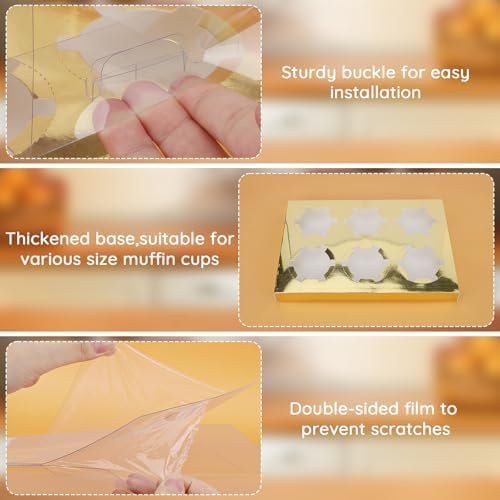 EUSOAR Cupcake Containers, 18 Pack Gold Cupcake Boxes Dessert Cookies Muffins Pastry Carrier 6 Count, Rectangle Bakery Cake Containers Assembly Plastic Holder for Wedding Birthday Party Favor Gifts - Image 3
