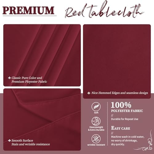 YMHPRIDE 6 Pack Round Tablecloth Burgundy Table Cloth 120 Inch Polyester Round Table Cloth,Burgundy Tablecloths Round Washable Fabric Table Covers for Wedding,Party,Dining,Banquet - Image 3