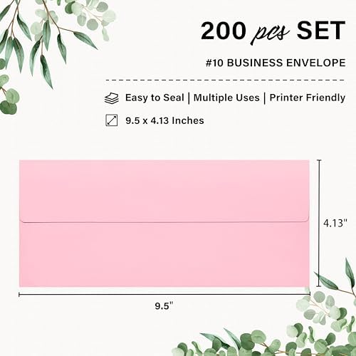 200 Pack #10 Pink Envelopes Letter Size Self Seal Business Envelopes - Image 2