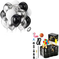 Black Silver Confetti Latex Balloons,60pcs 12 inch Black White Silver Metallic Chrome and Confetti Balloons and Electric Balloon Pump by Bezente