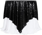 Poise3EHome Black Sequin Tablecloth 90×90 Inch Square Sequin Fabric Table Cover Overlay for Halloween Baby Shower Birthday Party Wedding Holiday Cake Table Decoration by Poise3EHome