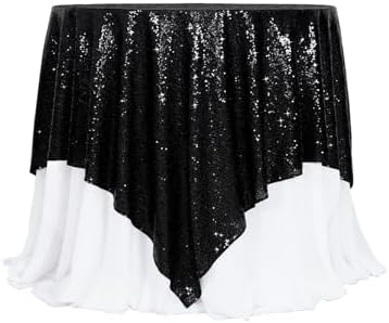 Poise3EHome Black Sequin Tablecloth 90×90 Inch Square Sequin Fabric Table Cover Overlay for Halloween Baby Shower Birthday Party Wedding Holiday Cake Table Decoration by Poise3EHome