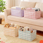 6 Pack Plaid Canvas Baskets Rectangular Storage Bins, Pastel - Image 4