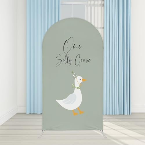 One Silly Goose Arch Backdrop Cover 8FT Green Round Top Arch Stand Cover for Baby Shower 1st Birthday Party Decorations - Image 2