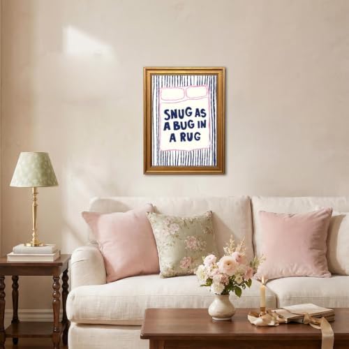 Snug As A Bug In A Rug Wall Art Cute Kids Quote Wall Decor Picture Preppy Pink Blue Striped Nursery Sign Poster Canvas Painting Print for Bedroom Playroom 12x16 inch Gold Framed - Image 6