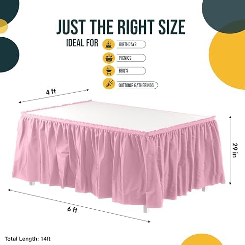 Exquisite Pink Table Skirt 12 Pack - Disposable Plastic Table Skirts for Rectangle Tables 6ft 8ft & Round Tables - 29in x 14ft Self-Adhesive Strip - Birthday Wedding Gender Reveal Decor - Image 4