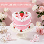 6 Inch Strawberry Heart Fake Cake, Pink Heart Artificial Cake with Strawberry Topper and Rose Decor, Reusable Faux Cake Prop for Wedding, Birthday, Bridal Shower, Baby Shower, Anniversary Party Decor - Image 4