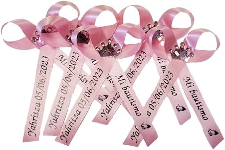 Amy's Bubbling Boutique 25 Personalized Baby Shower Ribbons for Invitations Centerpieces Party Favors or Gender Reveal Sprinkle Assembled Bows - Custom Ribbon Embellishments Crown Cross Rose by AmysBubbling