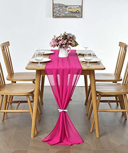 Pufogu 5 Pack 10Ft Hot Pink Chiffon Table Runner Sheer 29x120 Inch - Image 3