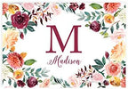 Andaz Press Custom Personalized Disposable Paper Placemats, 12 x 18 Inch, Set of 25, Custom Monogram Fall Burgundy Floral, Tableware, Dining, Table Setting for Wedding, Bridal Shower, Baby Shower by AndazPress