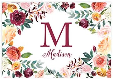 Andaz Press Custom Personalized Disposable Paper Placemats, 12 x 18 Inch, Set of 25, Custom Monogram Fall Burgundy Floral, Tableware, Dining, Table Setting for Wedding, Bridal Shower, Baby Shower by AndazPress