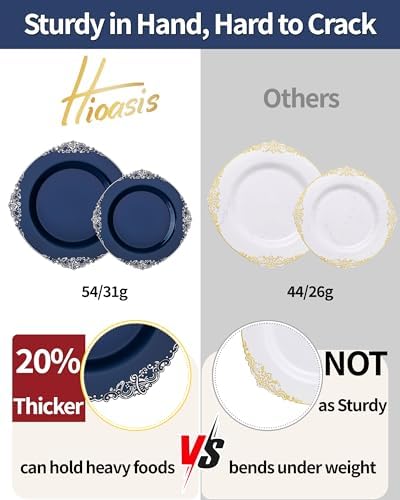 Hioasis 350 Pcs Blue Silver Plates for Graduation - Image 6