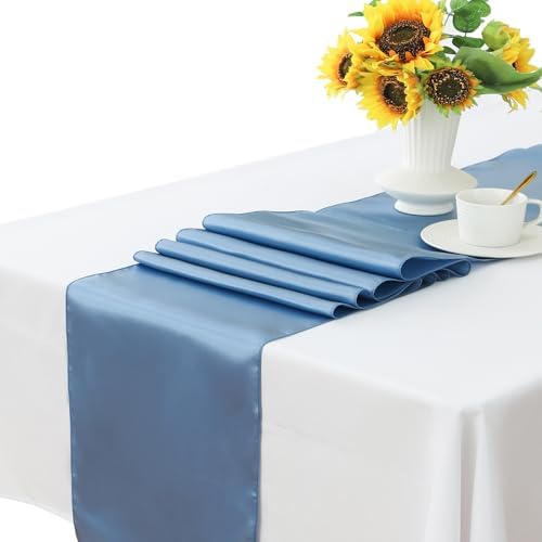 Pack of 50 Satin Dusty Blue Chair Sashes Bows 7x108 Inch Chair Ribbons - Image 2