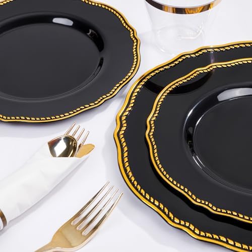Hioasis 350 Pcs Black and Gold Plastic Plates for Wedding & Party - Image 5