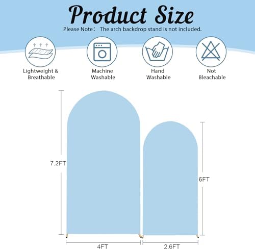 Blue Arch Backdrop Cover 2 Set - 7.2FT, 6FT Spandex Fitted Wedding Arch Stand Covers Round Top Chiara Arch Backdrop Stands Cover for Birthday Parties Banquet Photo Background Decoration - Image 2