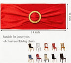Pack of 50 Spandex Red Chair Sashes with Gold Buckles, Stretch Chairs Sashes for Wedding Party Baby Shower Ceremony Event Decorations Chair Bands Bows (Red Sashes, Gold Buckles) - Image 3