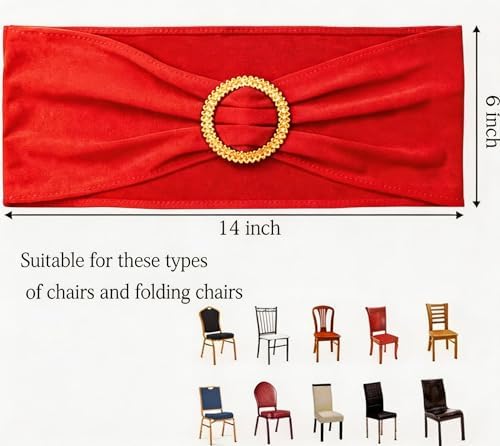 Pack of 50 Spandex Red Chair Sashes with Gold Buckles, Stretch Chairs Sashes for Wedding Party Baby Shower Ceremony Event Decorations Chair Bands Bows (Red Sashes, Gold Buckles) - Image 3