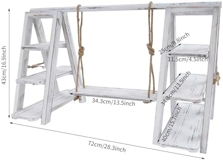 3 Tier Wooden Cupcake Stand, Ladder Dessert Table Display Set Dessert Stands Wood Farmhouse for Party Birthday Wedding Events Baby Shower Decoration (White) - Image 2