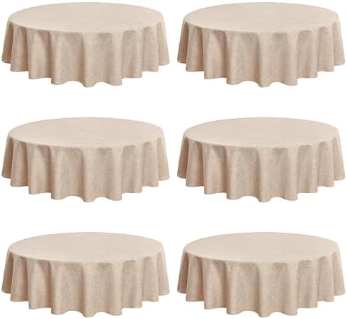 Fitable 6 Pack Beige Linen Round Tablecloths 90 Inch for 36"-72" Tables by Fitable
