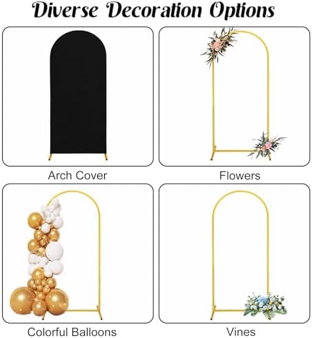 7.2FT, 6FT Wedding Arch Stand and Matching Black Spandex Fitted Arch Backdrop Cover Set, Round Top Chiara Backdrop Stands and Covers for Birthday Party Baby Shower Banquet Arch Decor (Black) - Image 5
