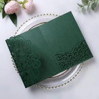 PONATIA 5.12 x 7.2 Emerald Green Laser Cut Invitation Cards, 20PCS Tri-Fold 5 x 7 Trifold Wedding Invitation Cards Pockets with Envelopes for Wedding Bridal Shower Engagement Birthday Quinceanera - Image 3