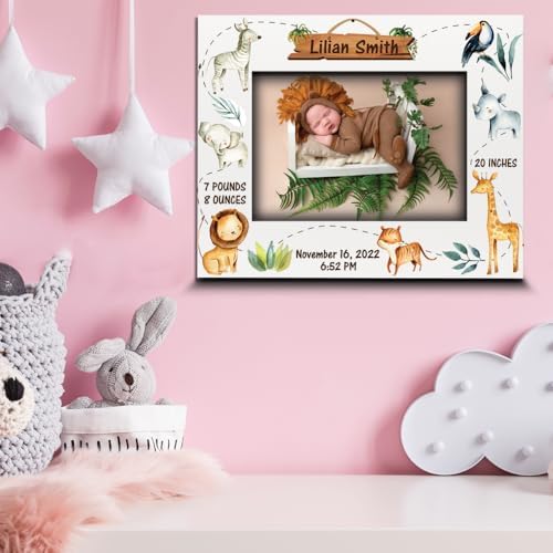 BELLA BUSTA- Personalized Birth Announcement Keepsake-Safari Animal Theme-Welcome Baby Picture Frame-Custom Animal Nursery Wall Art-UV Print (5x7 Horizontal) - Image 3