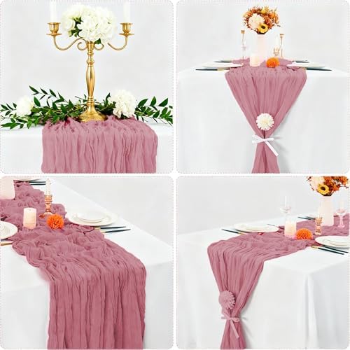 16 Pack Dusty Rose Cheesecloth Table Runner 10FT, Boho Gauze Cheese Cloth Table Runner Long Rustic Sheer Dusty Pink Table Runners for Wedding Bridal Baby Shower Birthday Party Table Decorations - Image 7