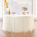 167in Ivory Tulle Table Skirts for Rectangle Tables 6/8ft, 2 Layer Gold Grim Ruffle Cream Tulle Tutu Table Skirt 14ft Decor Wedding Birthday Party Baby Shower Cake Dessert Tables(No Table Cover) - Image 2
