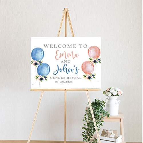 Andaz Press Custom Large Baby Shower Canvas Welcome Sign, 16 X 20, Watercolor Gender Reveal Balloons, Guestbook Alternative, Personalized Gender Reveal Welcome Sign Canvas, for Gender Reveal Party - Image 2