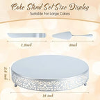 Wenqik 14 Inch Silver Cake Stand Metal Round with Cutter Spatula,Classic - Image 2