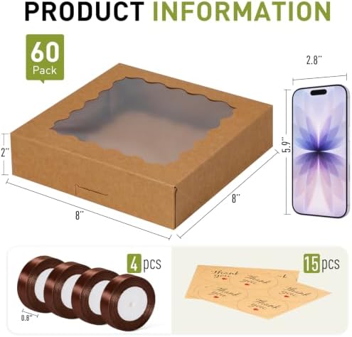 8x8x2 Auto-Popup Cookie Boxes with Window, Brown, 60 Pack - Image 2