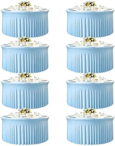 GALLETY 8 Pack Bulk Baby Blue Round Tablecloth for 5ft Tables, 120 inch Spandex Fitted Table Skirt & Cloth, Wrinkle Free Table Covers for Baby Shower, Birthday, Wedding, Banquet, Vendor Display by Creativepartyuniquedecorat
