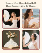 60 Pcs White Paper Hand Fans Foldable with 6 Colors Organza Bag - Image 5