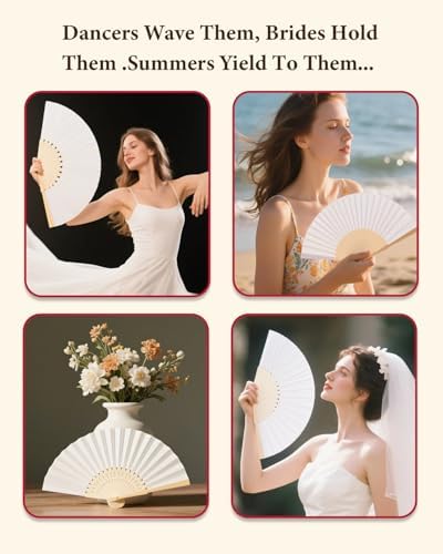 60 Pcs White Paper Hand Fans Foldable with 6 Colors Organza Bag - Image 5