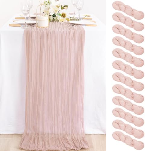 12 Pack Pink Table Runner 10ft Rustic Gauze Cheesecloth Table Decor by MLMC