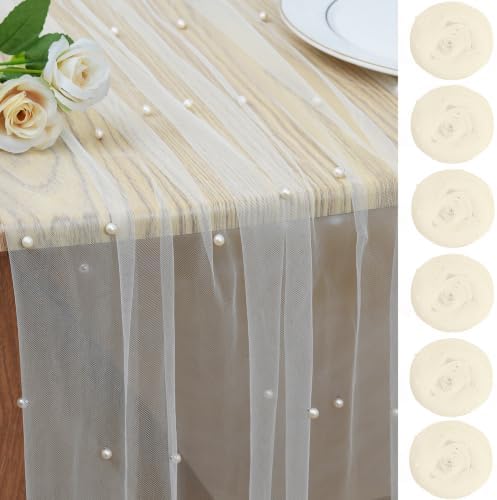 Pearl Table Runner Tulle Gauze Sheer Wedding Party Home Decor by JALANCY