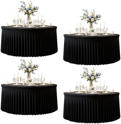 4 Pack Black Round Spandex Tablecloths, 5FT/60In Fitted Stretchy Table Cloth with Skirt, Washable Wrinkle Free Table Cover for Wedding Party Dining Banquet Events by Torrowsrort