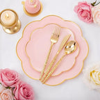 LIYH 150Pcs Gold Flower Edge Pink Dinnerware Set For 30 Guests Party - Image 2