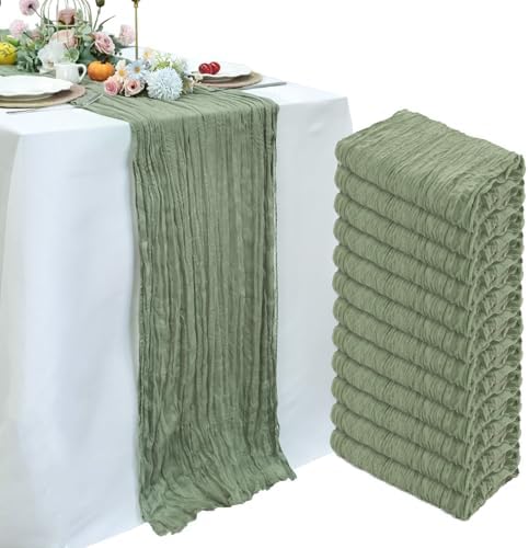 12 Pack Sage Green Cheesecloth Table Runner 23 x 120 Inch 10Ft by Pepmily