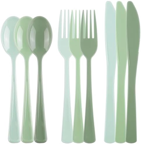 Kochorie 300 Pieces Sage Green Plastic Silverware with Spoons Forks Knives by Kochorie