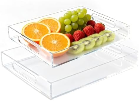 Acrylic Tray, 2 Pack Spill Proof Platter with Handles for Ottoman by WelcometoOubou