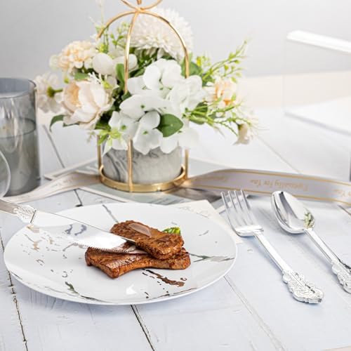 N9R 300PCS Silver Plastic Silverware, Vintage Disposable Utensils & Cutlery - Image 5