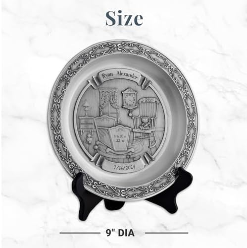 Let's Make Memories Personalized Pewter Baby Plate - Welcome Newborn - Celebrate New Baby - Nursery Decor - Customize Name, Weight, Length, Birthdate, Time of Birth - 9" Dia - Image 4