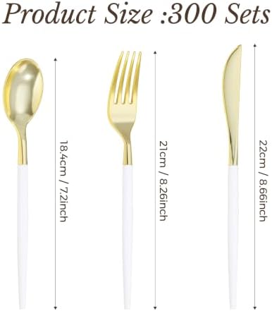 Goodluck 300PCS White Gold Plastic Silverware Set for 100 Guests - Image 3