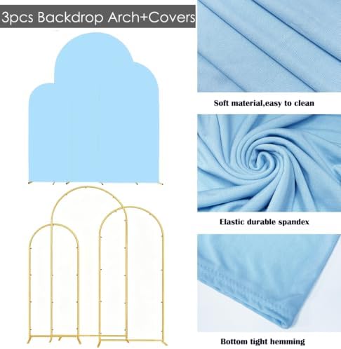 3 Metal Arch Backdrop Stands with Baby Blue Covers, 6/6.6/7.2FT - Image 4