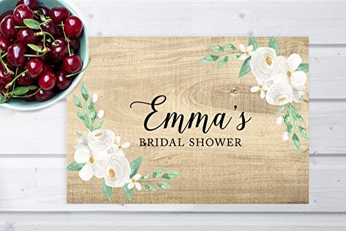 Andaz Press Custom Personalized Disposable Paper Placemats, 12 x 18 Inch, Set of 25, Custom Bridal Shower White and Wood Floral, Tableware, Dining, Tabletop, Table Setting for Bridal Shower - Image 4